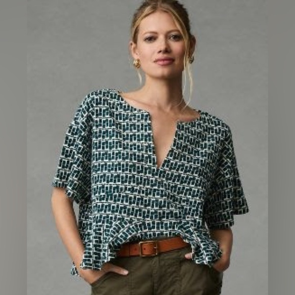 NWT Anthropologie Dark Green Deep V Babydoll Cropped Top